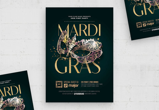 Elegant Mardi Gras Masquerade Carnival Flyer Poster Layout
