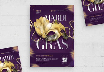 Mardi Gras Purple Gold Flyer Poster Layout