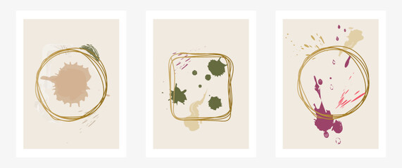 Vector set. Abstract design on a light background. Geometric style with gold. Suitable for home decor, wall art, prints and posters.