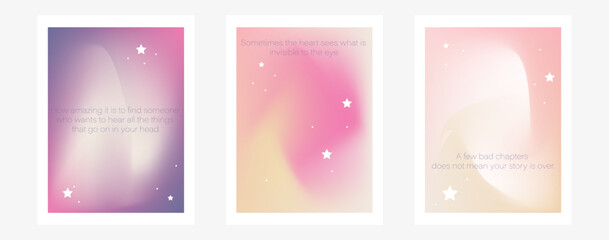 Set of vector gradients in pastel colors. On the picture there are stars and inscriptions that can be edited. For covers, wallpapers, prints and decor.
