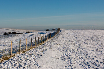 Snow on Ditchling Beacon in the South Downs, on a sunny December day
