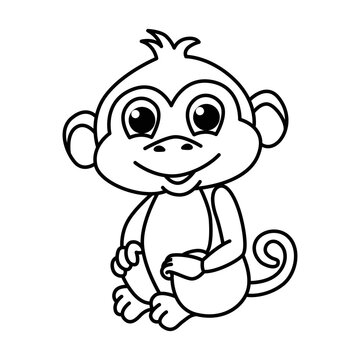 Cute monkey cartoon characters vector illustration. For kids coloring book.