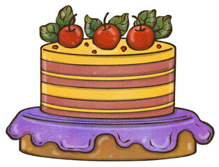 Birthday cake, Crayons hand drew Style.