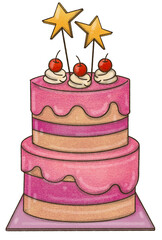 Birthday cake, Crayons hand drew Style.