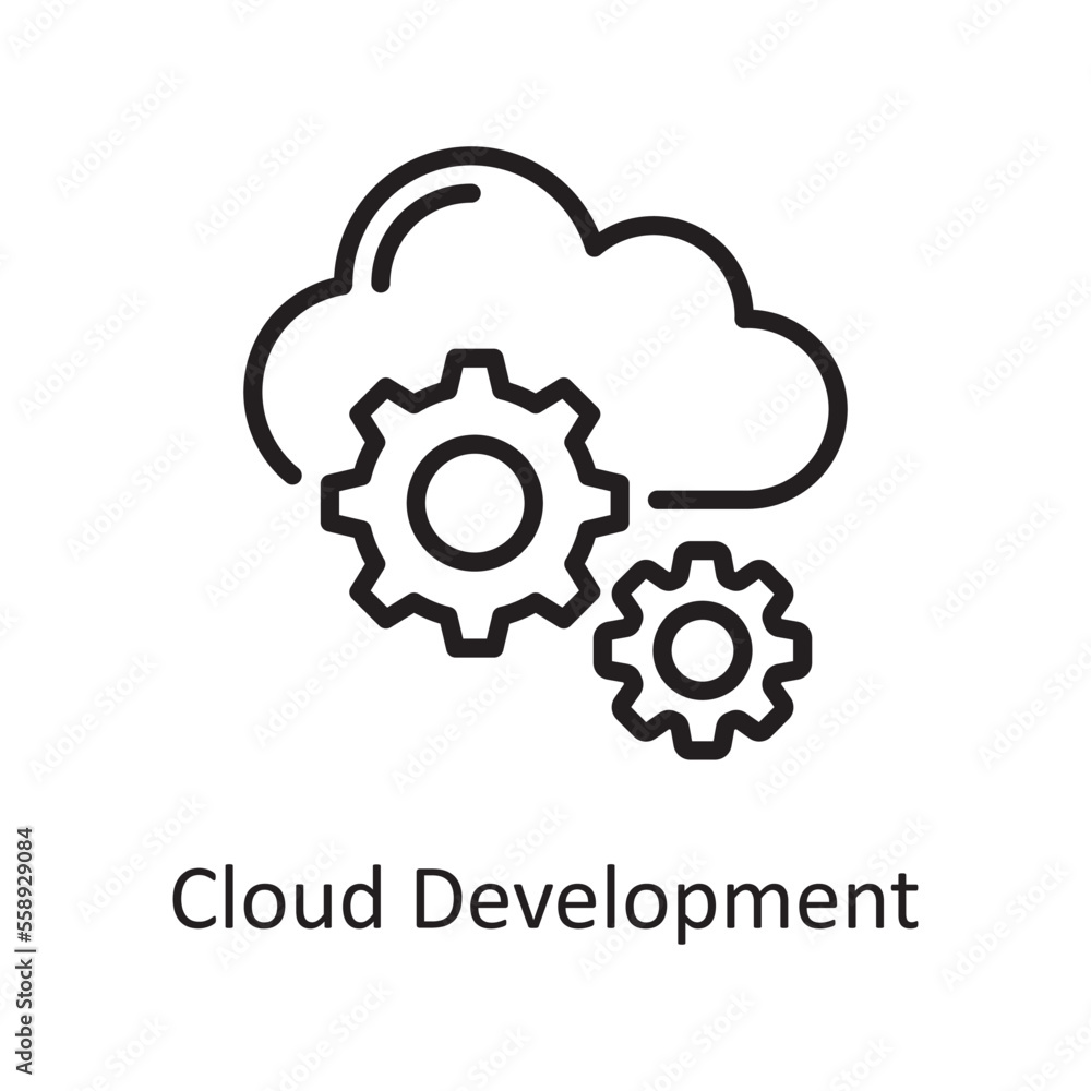 Poster cloud development outline icon design illustration. web hosting and cloud services symbol on white b