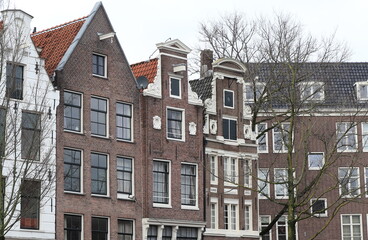 Amsterdam Prinsengracht Canal Brick House Facades Close Up, Netherlands