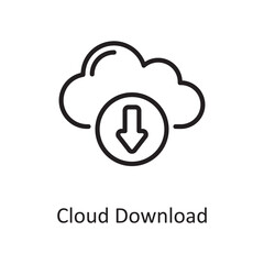 Cloud Download Outline Icon Design illustration. Web Hosting And Cloud Services Symbol on White background EPS 10 File