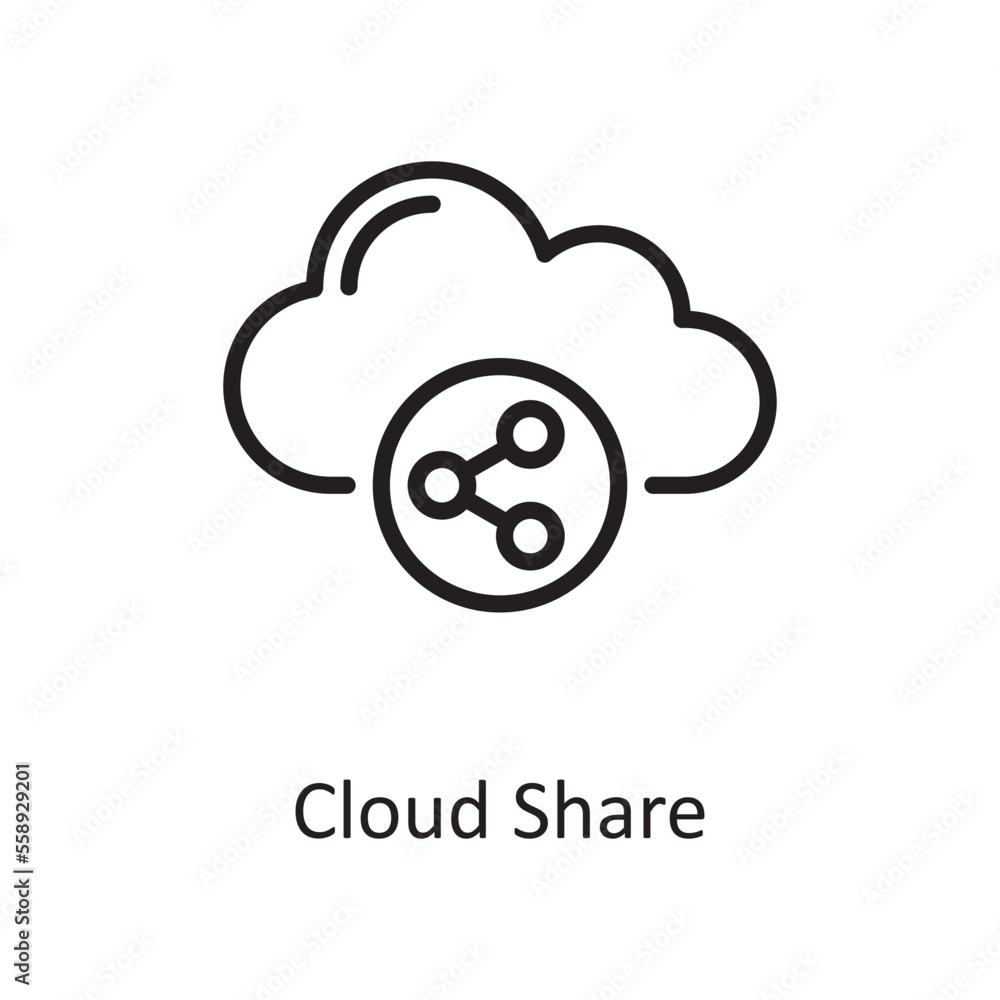 Poster cloud share outline icon design illustration. web hosting and cloud services symbol on white backgro