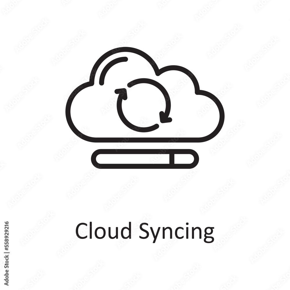 Poster cloud syncing outline icon design illustration. web hosting and cloud services symbol on white backg