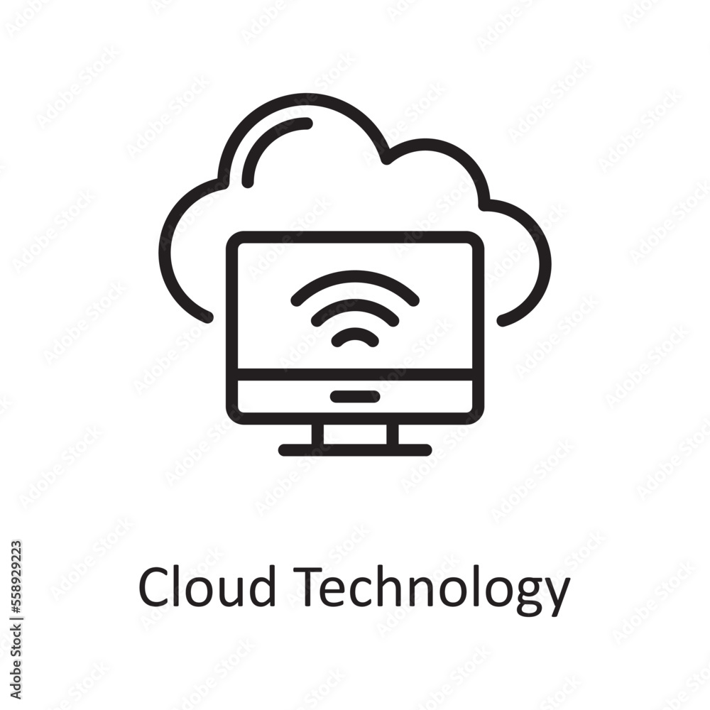 Poster cloud technology outline icon design illustration. web hosting and cloud services symbol on white ba