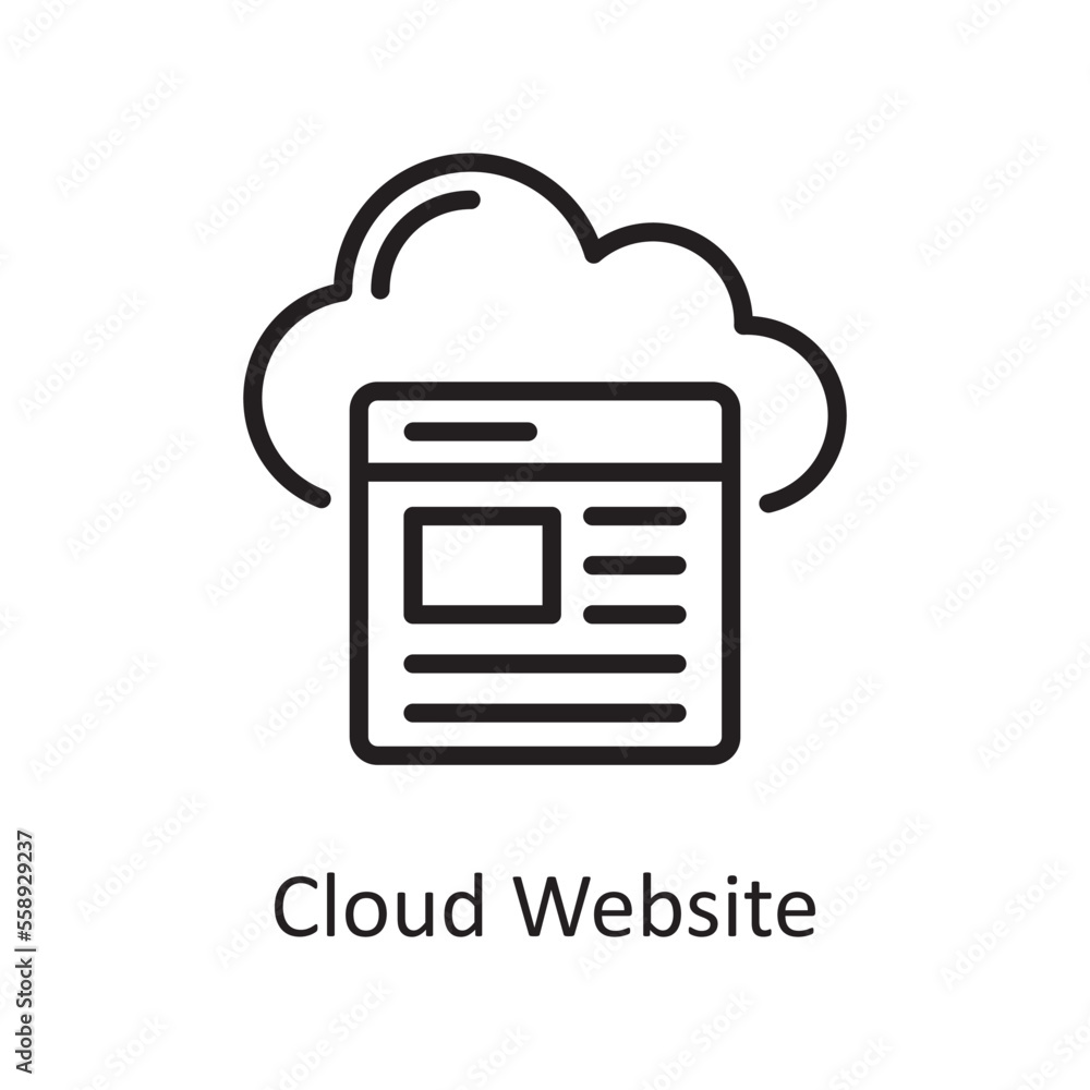 Poster cloud website outline icon design illustration. web hosting and cloud services symbol on white backg