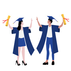 Two university graduates on a white background.