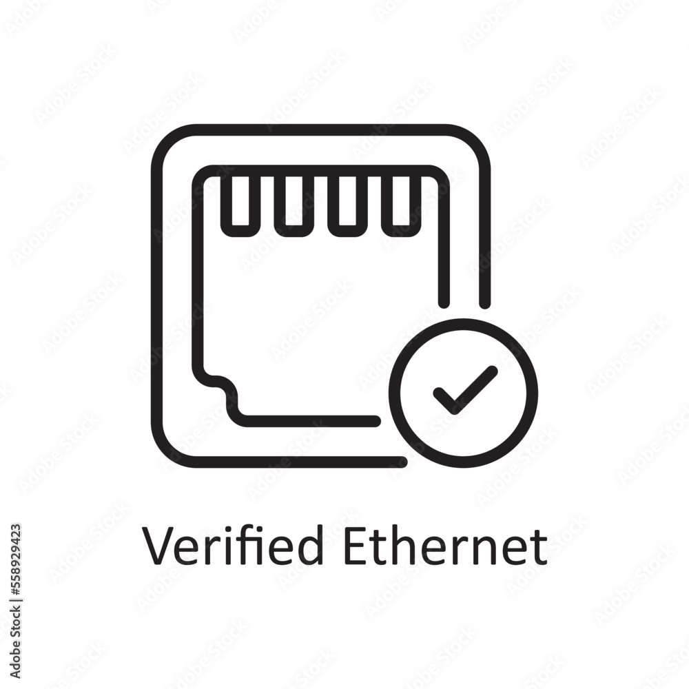 Poster verified ethernet outline icon design illustration. web hosting and cloud services symbol on white b