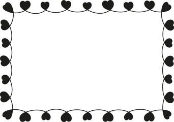 Decorative frame with hand drawn black hearts connected by a wavy line.