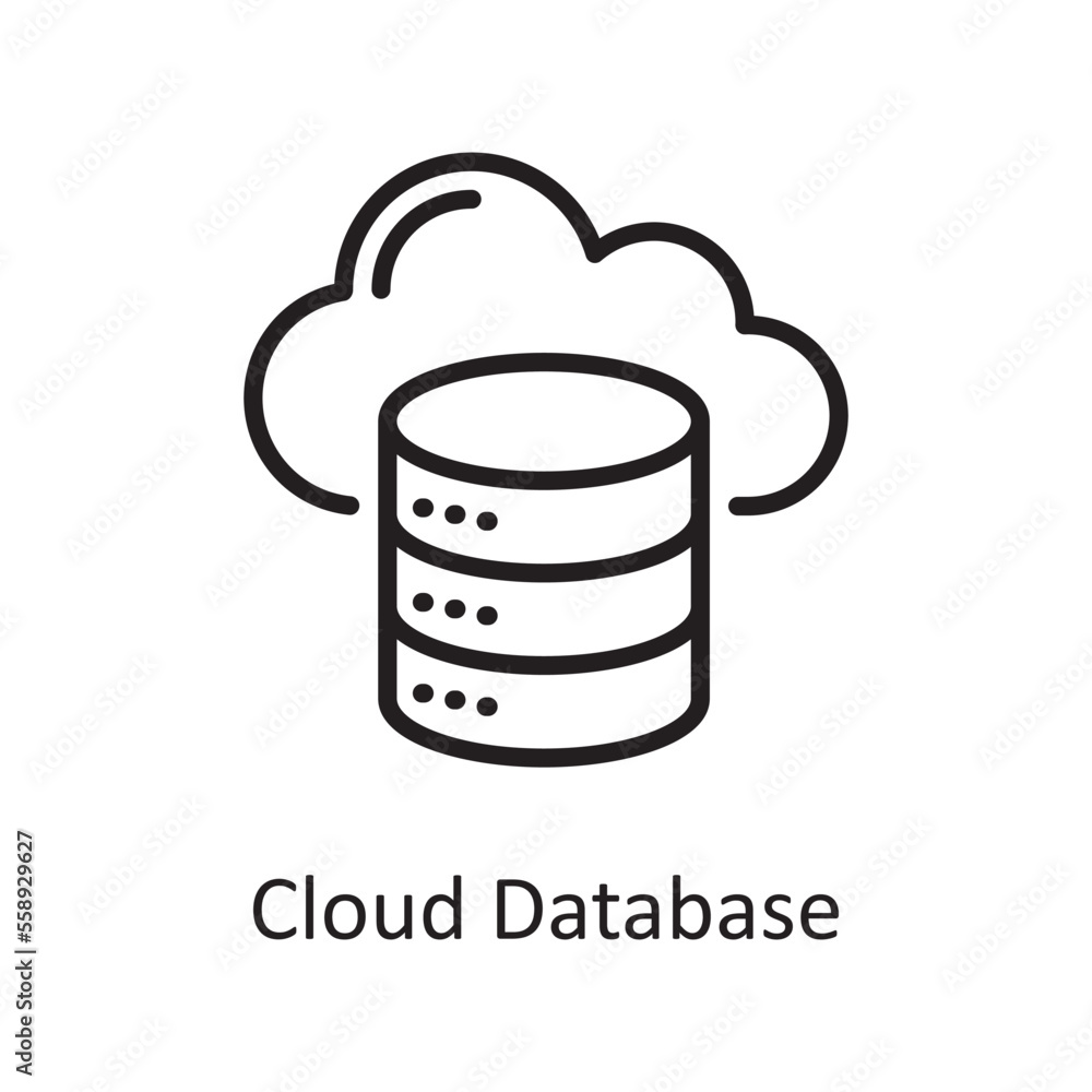 Poster cloud database outline icon design illustration. web hosting and cloud services symbol on white back