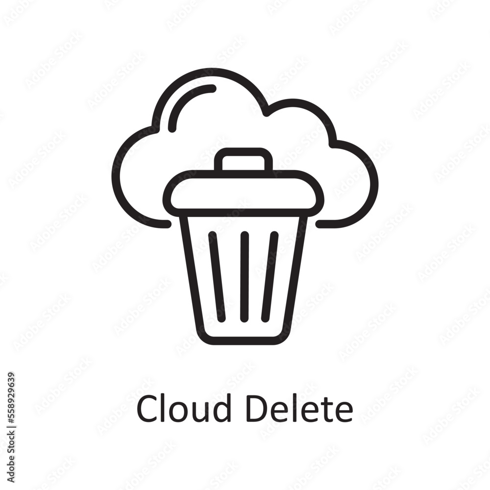 Poster cloud delete outline icon design illustration. web hosting and cloud services symbol on white backgr