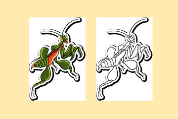 Illustration sticker of a small and cute praying mantis vector design