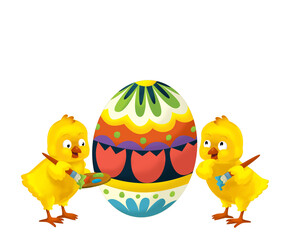 happy easter chicken with basket full of eggs isolated illustration for children