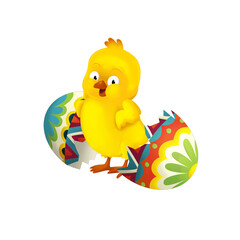 happy easter chicken with basket full of eggs isolated illustration for children