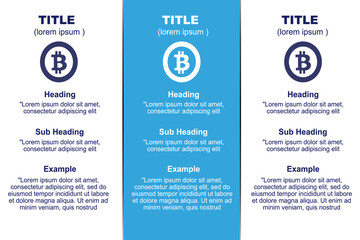 Bitcoin infographic design Business infographic template with heading, subheading, example and icons steps or processes.
