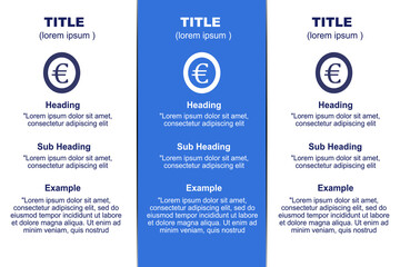 Euro infographic design Business infographic template with heading, subheading, example and icons steps or processes.