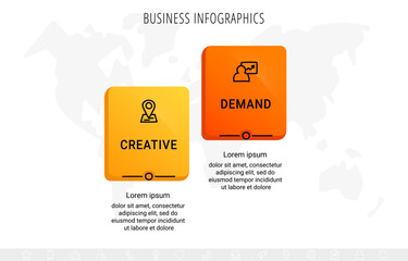 Vector rectangle infographic with 2 steps. Modern concept graphic process template with two symbols, icons. Sketch timeline for the business project