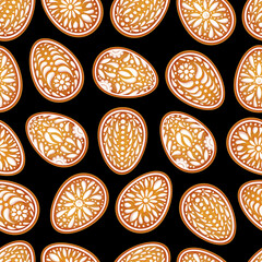 Easter eggs pattern. Color egg background. Easter symbol. Fabric Easter texture. Egg hunt vector illustration. Happy Easter day backdrop. Painted eggs print. Gingerbread cookies.