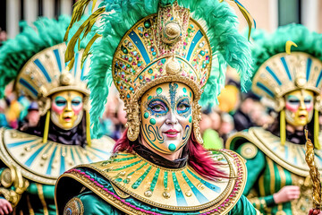 Fototapeta na wymiar Fasching Karneval Masken und Umzüge Regionaler Karneval in Deutschland Generative AI Digital Art Background Hintergrund Cover Card Illustration