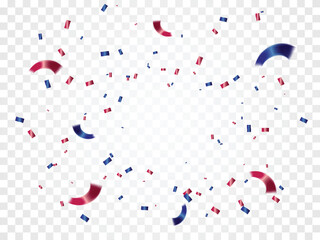 Red And Blue Confetti Isolated On Background. Celebration Event And Birthday. American, Chile, France, United kingdom flags color concept. Vector