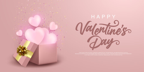 Fototapeta na wymiar Awesome design valentine's day banner with heart out of the gift box