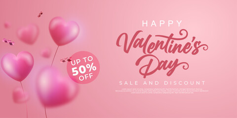 Awesome design valentines day sale banner with red hearts with style lettering