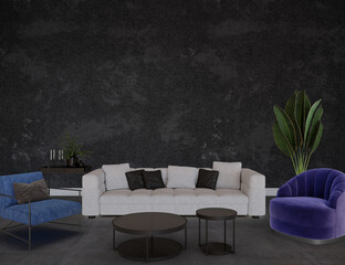 Coffee table and armchairs in a room