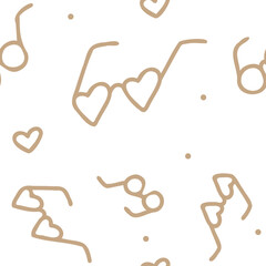 Vector. Seamless pattern with hand drawn heart shaped glasses. Vintage background for Valentine's Day, holidays of lovers, women's day and wedding design. Print for postcards, invitations, packaging.