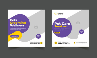 pet care social media post for promotional web banner template. editable square flyer and poster template 