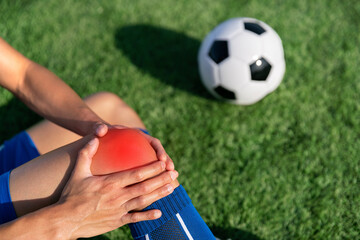 football soccer player accident knee injury sport football treatment on champion football league final match competition with ball on grass in stadium