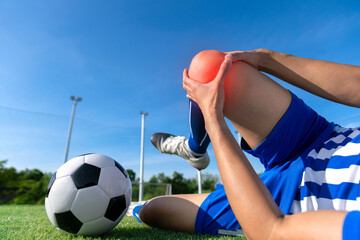 football soccer player accident knee injury sport football treatment on champion football league final match competition with ball on grass in stadium