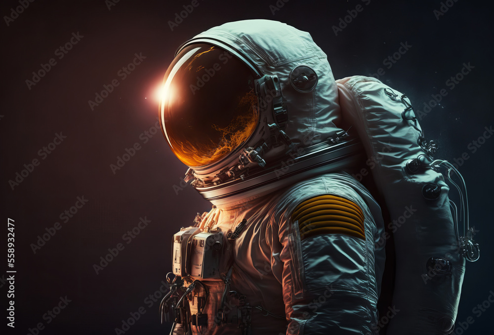 Wall mural a space astronaut figure wearing a helmet. side profile. generative ai
