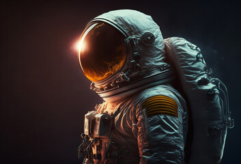 A space astronaut figure wearing a helmet. Side profile. Generative ai - obrazy, fototapety, plakaty