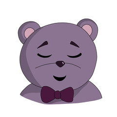Dreamy purple teddy bear with crimson bow. Emotion expression concept. Vector hand drawn illustration on a white background