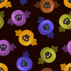 Halloween sweet candy decorated with skull vector seamless pattern