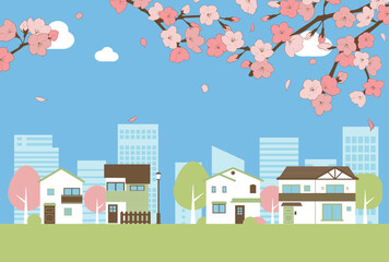 背景素材_街並み_桜