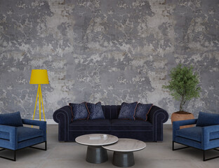 Luxury room design with furniture, 3d render