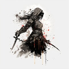 Assassin warrior ink splatter style created with AI