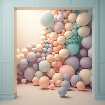 Room with pastel balloons created with AI