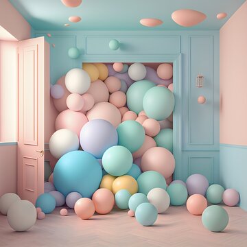 Room with pastel balloons created with AI