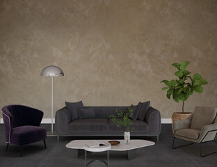 Living room interior design, 3d render