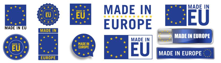 Made in EU vector icon illustration variations with stars	

