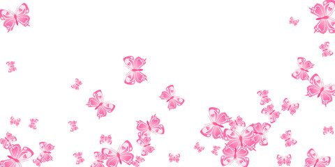 Obraz na płótnie Canvas Magic pink butterflies cartoon vector background. Summer little moths. Detailed butterflies cartoon fantasy illustration. Delicate wings insects patten. Nature creatures.