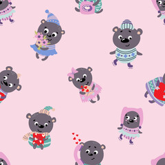 Seamless pattern with Valentine bears. Design for fabric, textile, wallpaper, packaging, wrapping paper.	