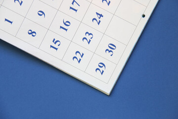 Calendar page with date on a blue background.